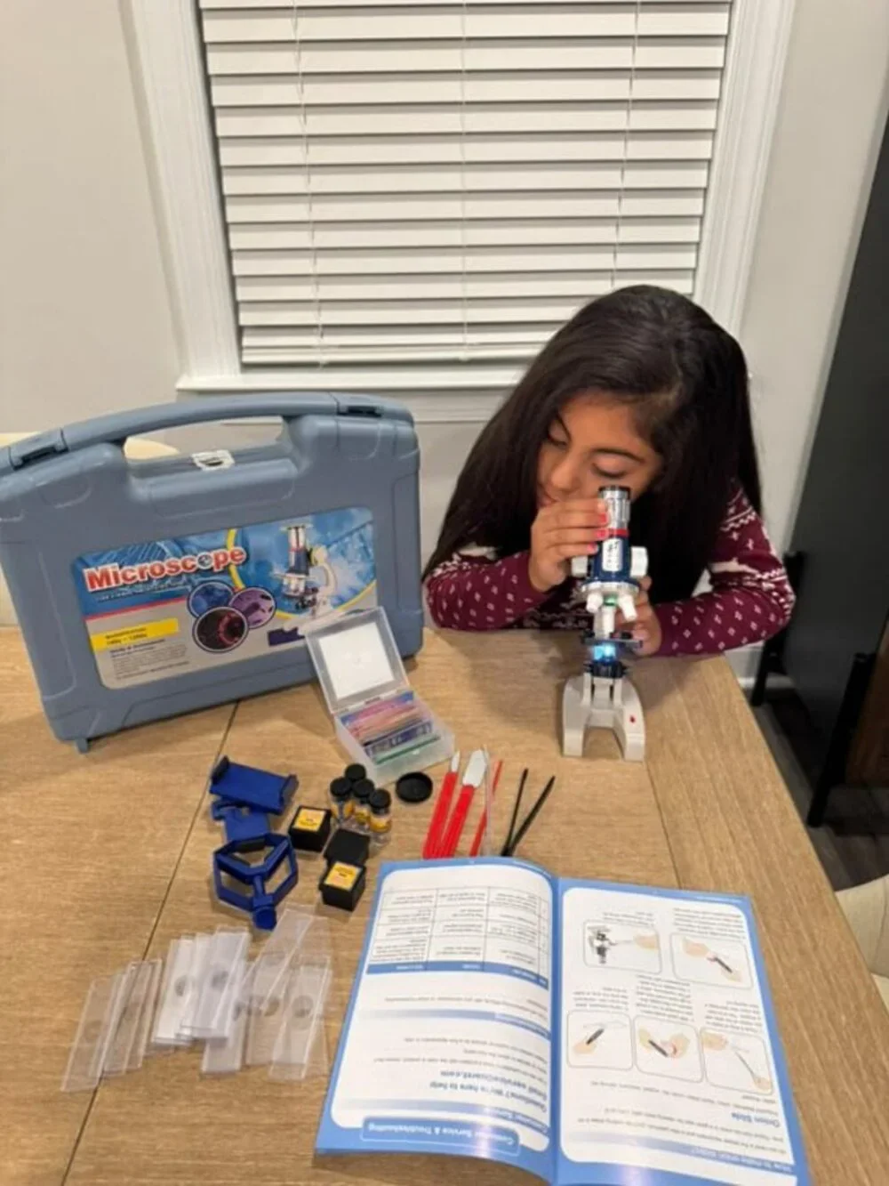 58-Piece Kids Microscope Kit with LED Light, 100X-1200X Magnification, STEM Gift
